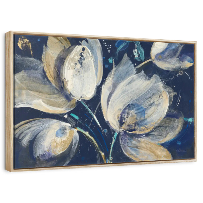 Midnight Garden, Floating Frame Natural Wood, 40" X 27"
