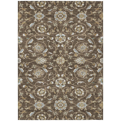 9' X 12' Chocolate Ivory And Gray Moroccan Washable Indoor Outdoor Area Rug