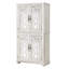 Armoire de rangement haute autoportante avec portes sculptées en miroir acrylique et étagères réglables pour répondre aux besoins d'organisation des maisons modernes.