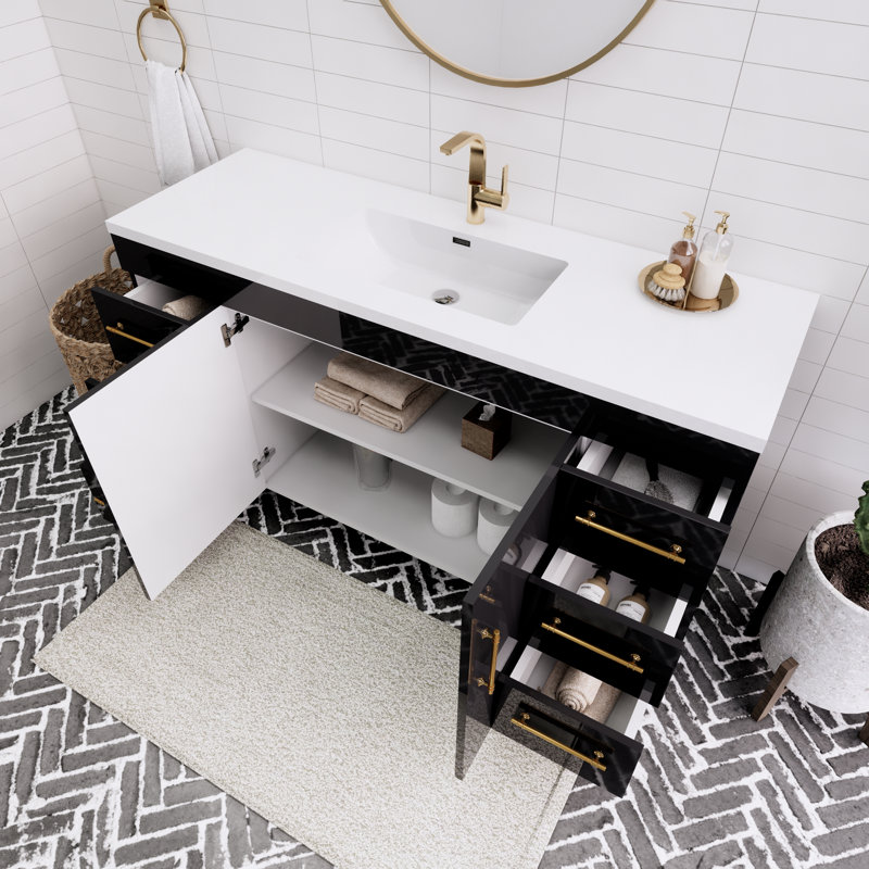 Meuble-lavabo simple l 60 po, Noir lustré