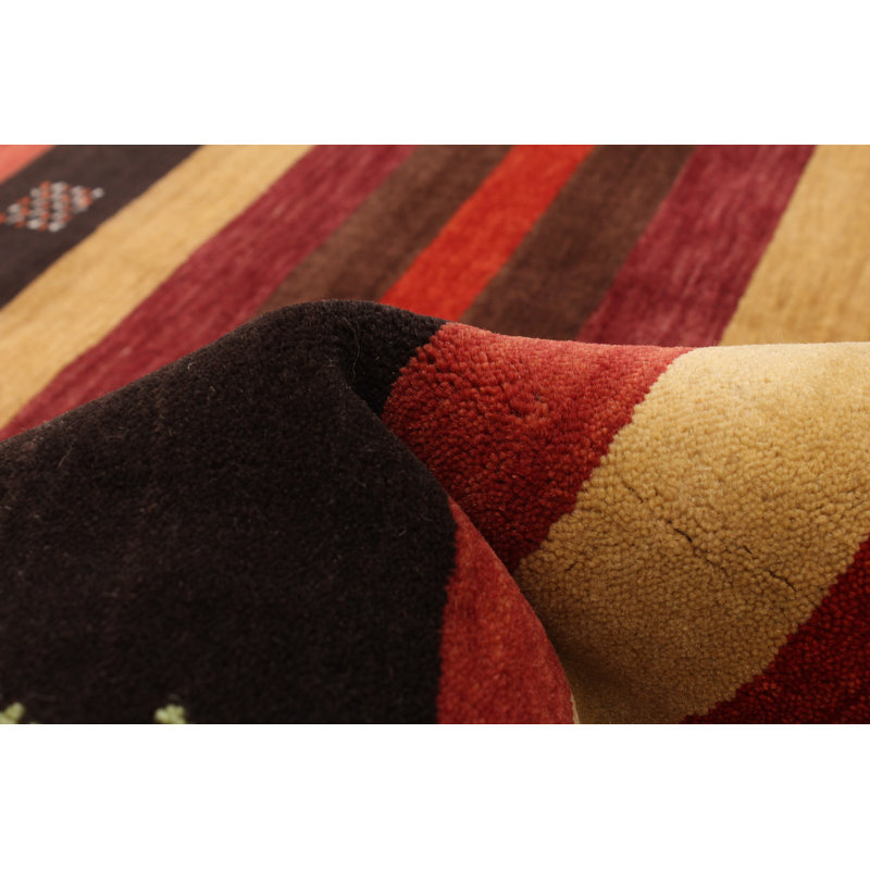 Tapis jaune / rouge / brun en laine tissé à la main 6 pi 2 po x 9 pi 2 po Buchy
