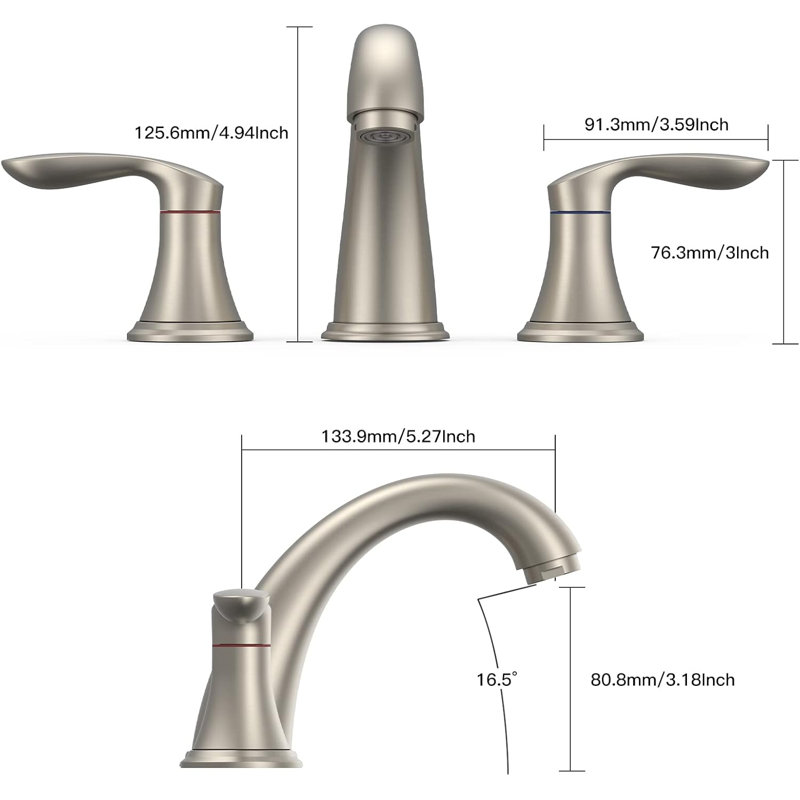 Robinet de salle de bain moderne en nickel brossé à fixation sur le comptoir à 2 poignées avec drain escamotable en acier inoxydable, sans plomb