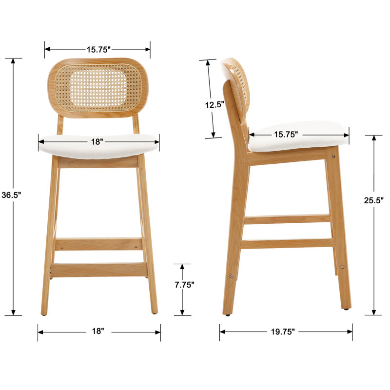 Azarah Solid Wood 25.5'' Counter Stool, Wood, Linen-Beige