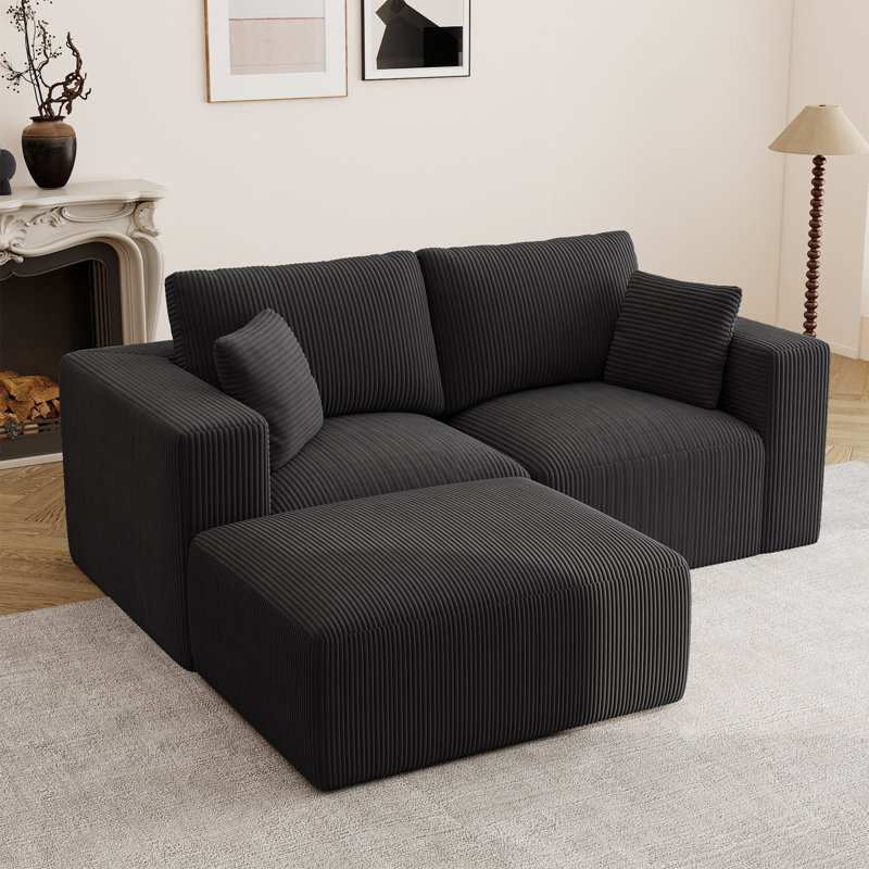Canapé modulaire en L 79 po, Velours côtelé noir