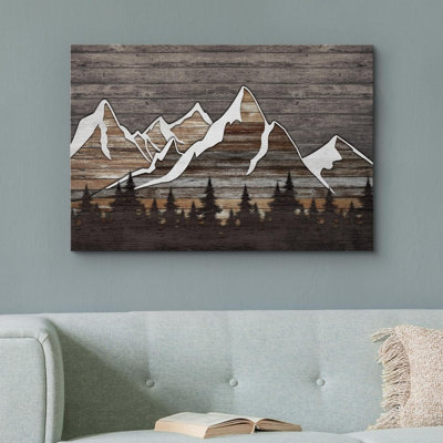 Western Wood Effect Landscape Pastel Brown Tree Mountains Nature Abstract Artwork Living Room Decor On Canvas Print