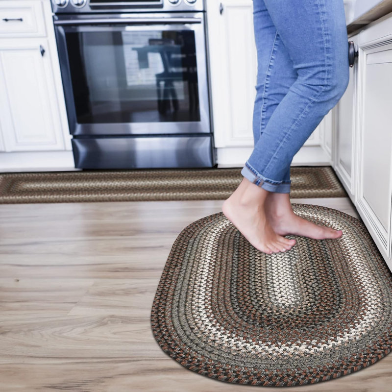 Kirkman Braided Rug Washable Indoor/Outdoor Black/Gray/Brown Rug, Oval 1'8" x 2'6"