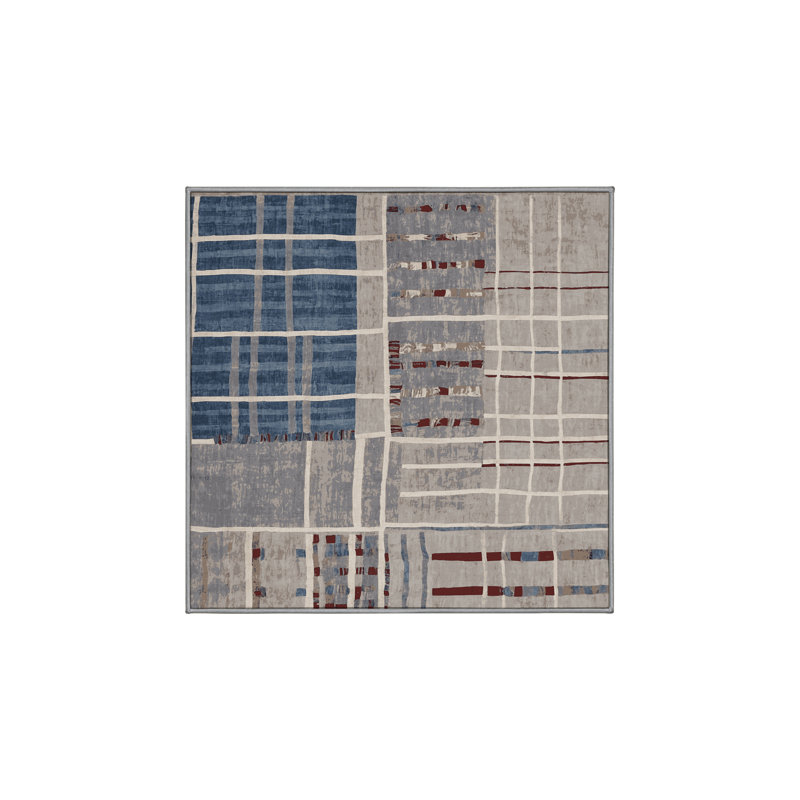 Machine Washable Gray Area Rug, Square 6'