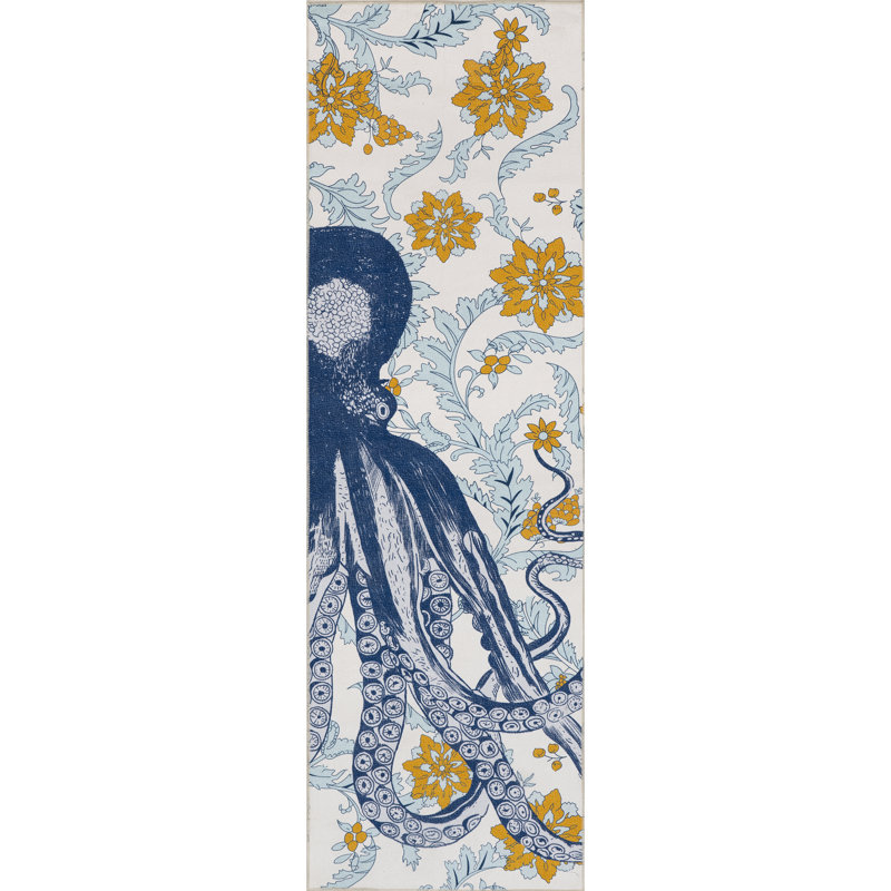 Patricia SpinClean Machine Washable Octopus Area Rug, Runner 2' 6" x 8'