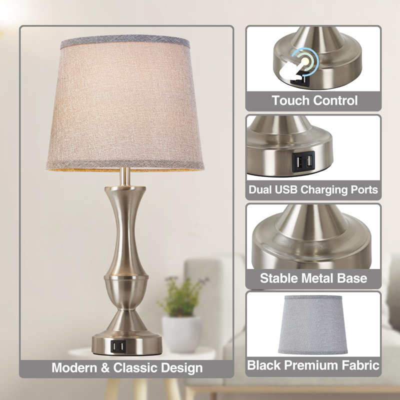Lampe de table USB en métal, Blanc rétro, Argent