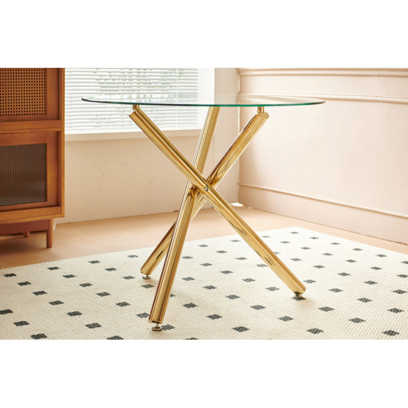 Ensemble de salle à manger 3 pièces, table de salle à manger à pieds en métal pour 4 à 6 personnes avec plateau en verre, table de salle à manger à piédestal, table basse de loisirs