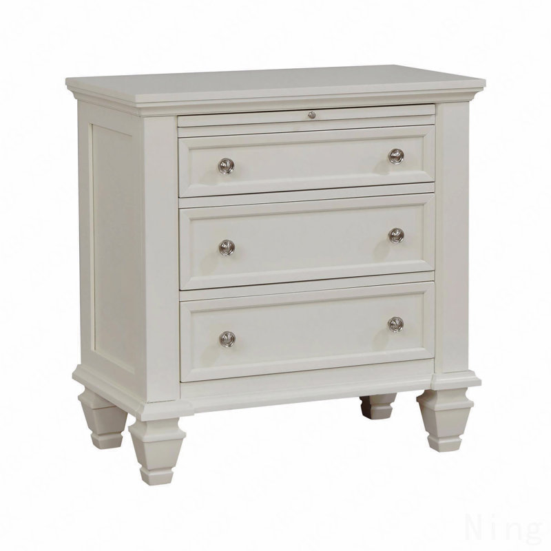 Table de chevet 3 tiroirs blanc crème avec plateau coulissant