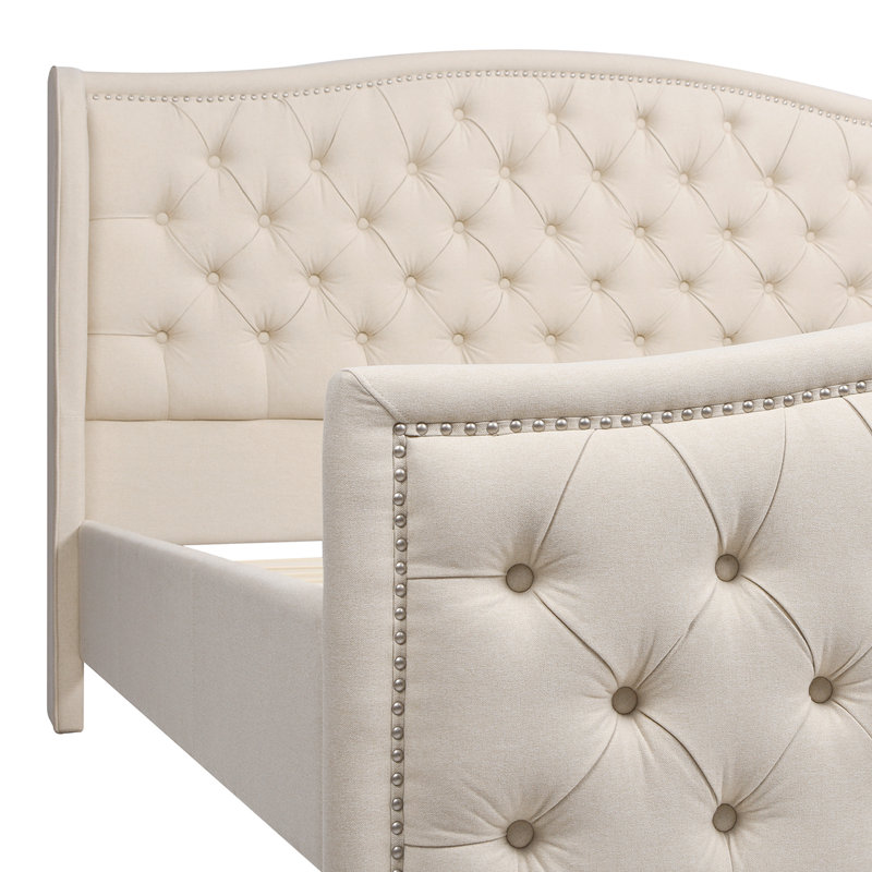 Aquilera Upholstered Wingback Bed, King, Sky Neutral Beige