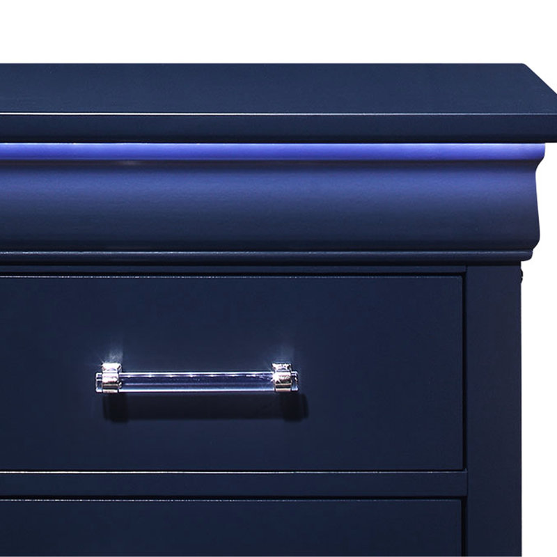 Table de chevet 2 tiroirs avec DEL - Bleu, design spacieux et transitionnel de style bleu