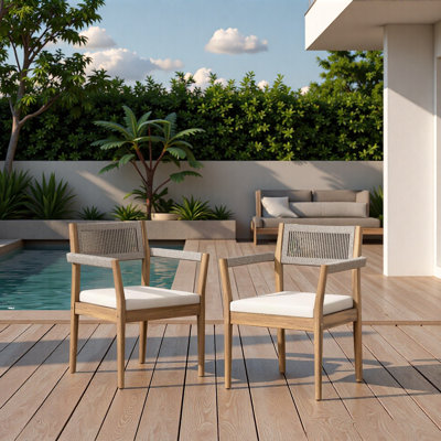Ensemble de 2 chaises d'extérieur en bois d'acacia tressé minimalistes et pratiques - Mobilier de patio toutes saisons pour le jardin, la piscine et la cour (durable et élégant)