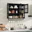 Armoire murale 3 portes en bois avec rangement ouvert et caché, porte en verre, barre à serviettes, noir-634429742