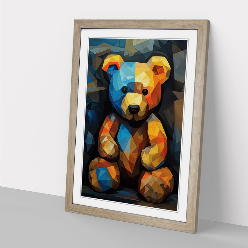 XYZ-FRM-V1223-1618 Teddy Bear Cubism No.2 - Single Picture Frame Print on Wood, 46cm H x 34cm W x 2cm D, Oak