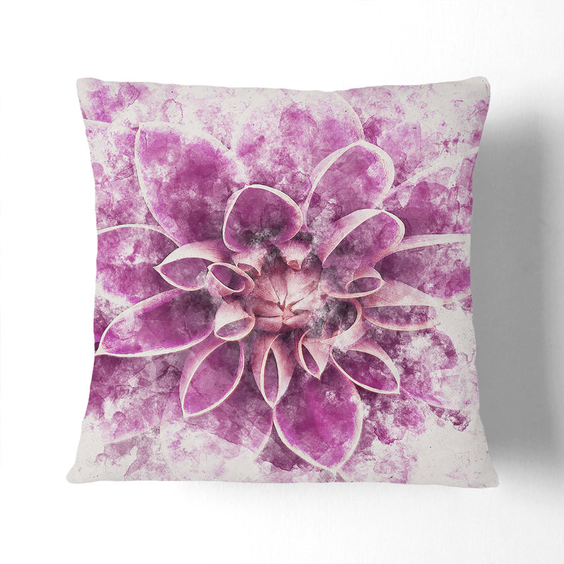 Dahlia Flower Watercolour Cushion with Filling, 55cm H x 55cm W x 20cm D, Black