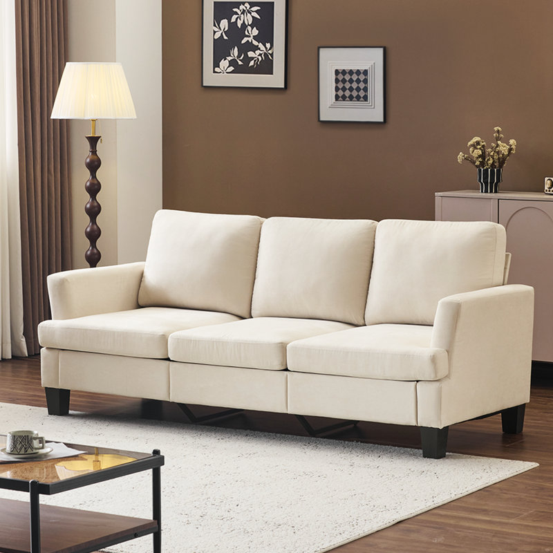 83.5" Upholstered Square Arm Suede Sofa, White