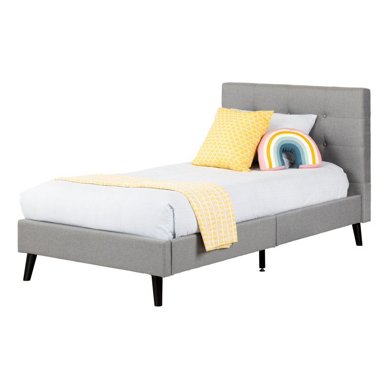 Lit plateforme tapissier Fusion, Simple, Gris moyen