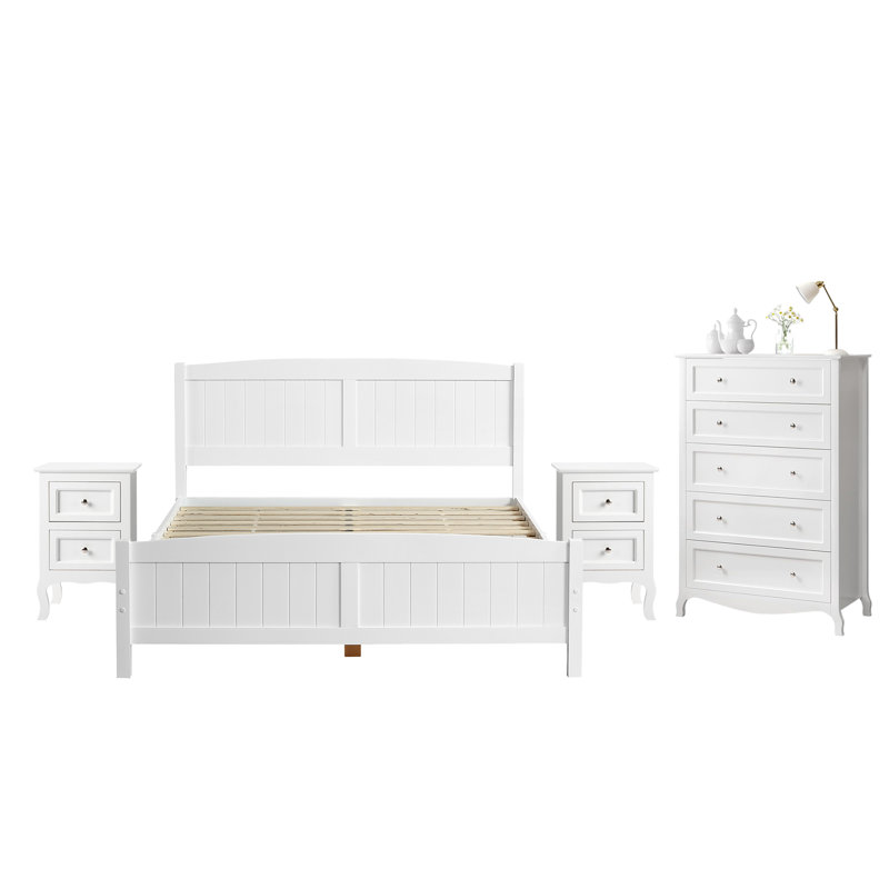 Ensemble de chambre à coucher 4 pièces avec lit simple, Lit simple, 4 pièces: lit, 2 tables de chevet, commode