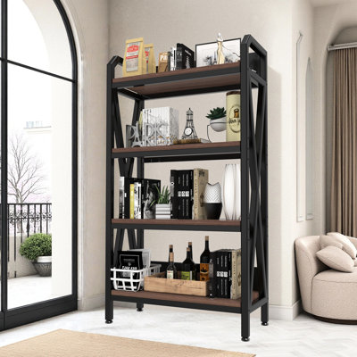 Étagère de cuisine 57,4 po à 4 niveaux en noir et brun pour la chambre à coucher, la salle de bain, avec tablettes réglables