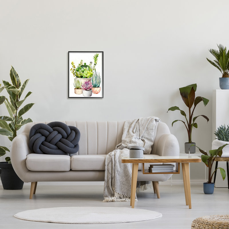 "Varied Succulent Garden Plants" encadré sur bois par Ziwei Li, impression, Giclée encadrée noir minuit