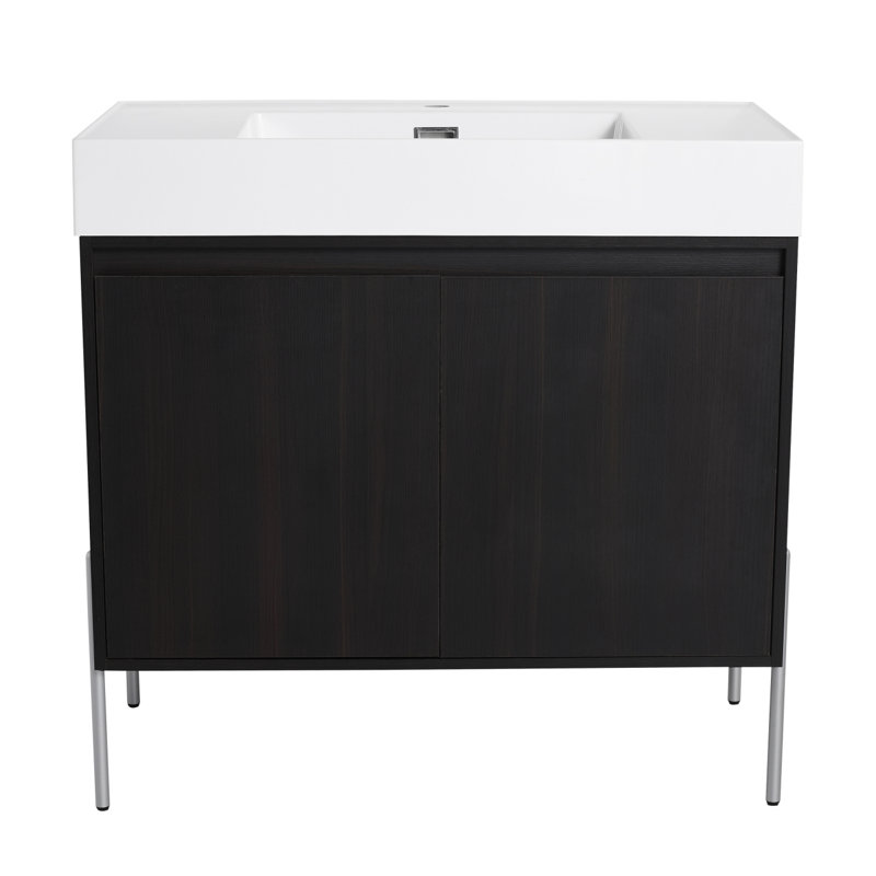 Meuble-lavabo autoportant avec lavabo en résine, armoire de rangement avec portes, meuble-lavabo de salle de bain