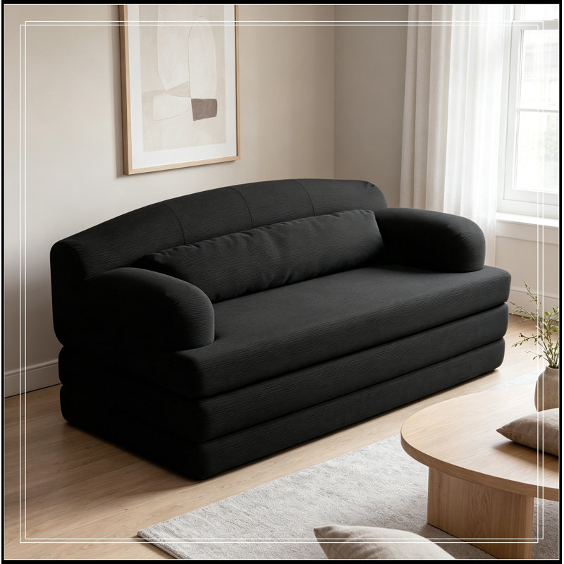 Canapé pliable à deux places en velours côtelé avec coussin moelleux, Noir