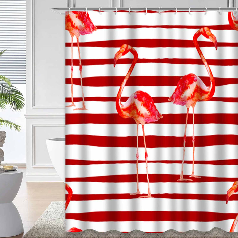 Magnifique rideau de douche Watercolor Flamingo, 72" L x 78" W, Rouge / Blanc