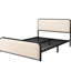 Lit très grand moderne, tête de lit tapissier beige et structure en métal de taille option de rangement sous le lit avec lattes incurvées robustes, beige