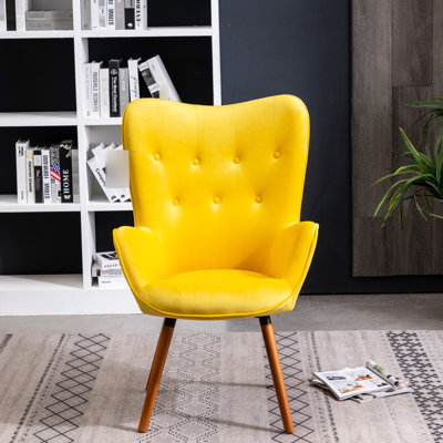 Chaise en velours jaune avec pieds en bois massif pour le bureau ou la maison