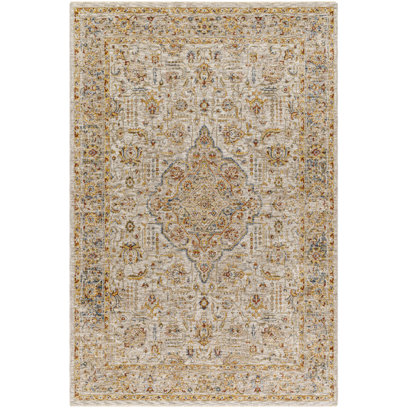 Oriental Machine Made Power Loomed Polyester Area Rug in Beige/Blue, Rectangle 12' x 15'
