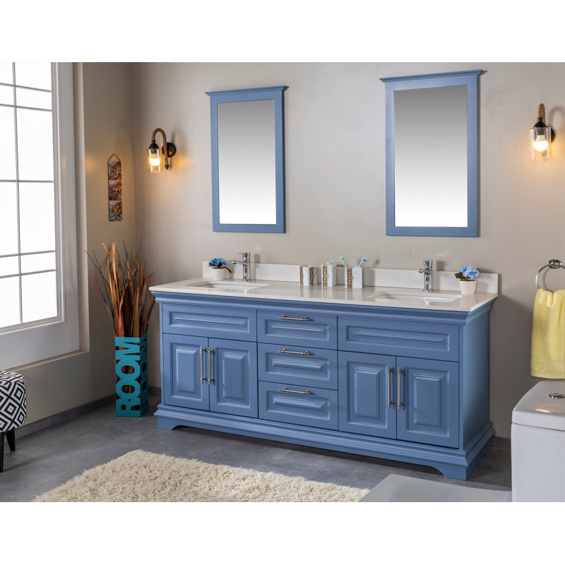 Ensemble de meuble-lavabo double 70,74 "avec miroir Cleaston, Bleu