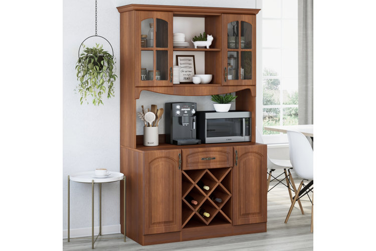 engineered wood pantry filled with wine and decor