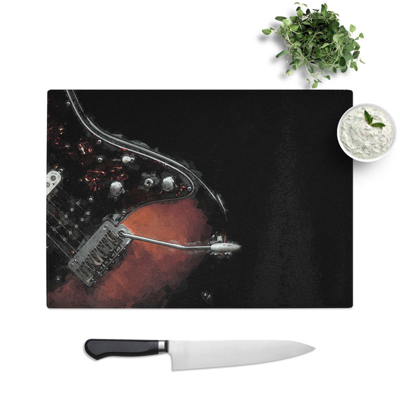 Glass Electric Guitar in The Shadows in Abstract Chopping Board, 28.5 cm W x 20 cm L