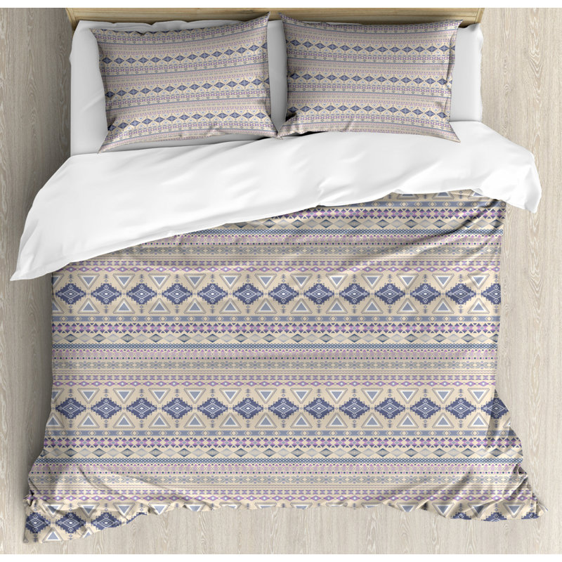 Rustic Geometric Shapes Duvet Cover, King Duvet Cover + 2 King Shams