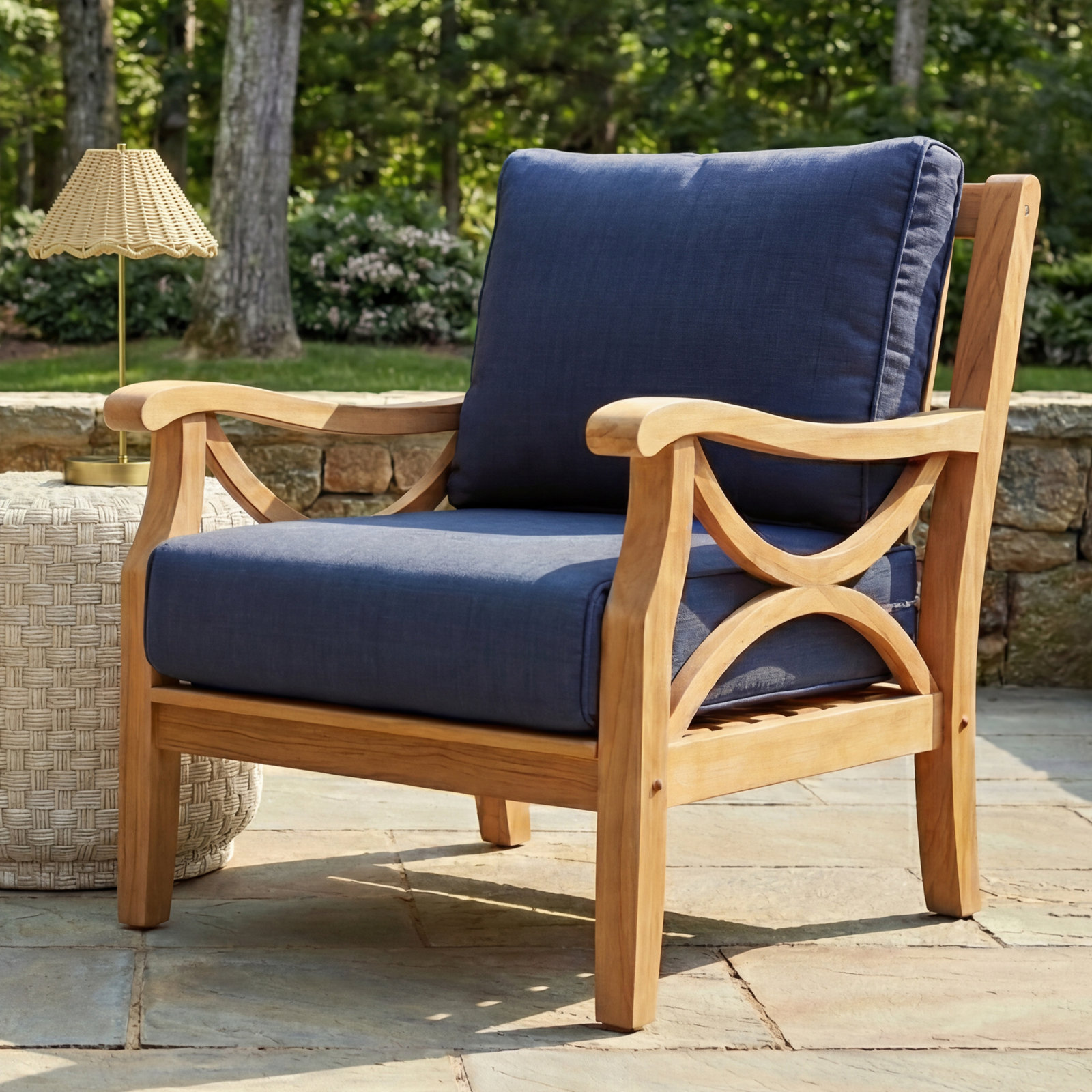 Brunswick Teak Patio Chair with Cushions, Vellum Sunbrella Canvas®, Natural