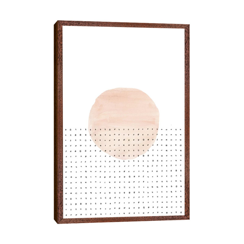 Abstract Minimalistic Sunset 1 Piece Painting on Canvas, 66.04cm H x 45.72cm W x 3.81cm D, Classic Brown Wood Framed