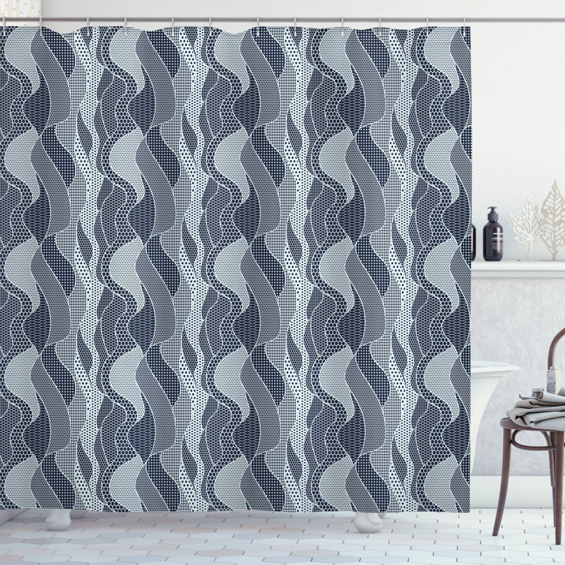 Ivy Bronx Abstract Shower Curtain Waves Circles and Dots, 70"H x 69"W