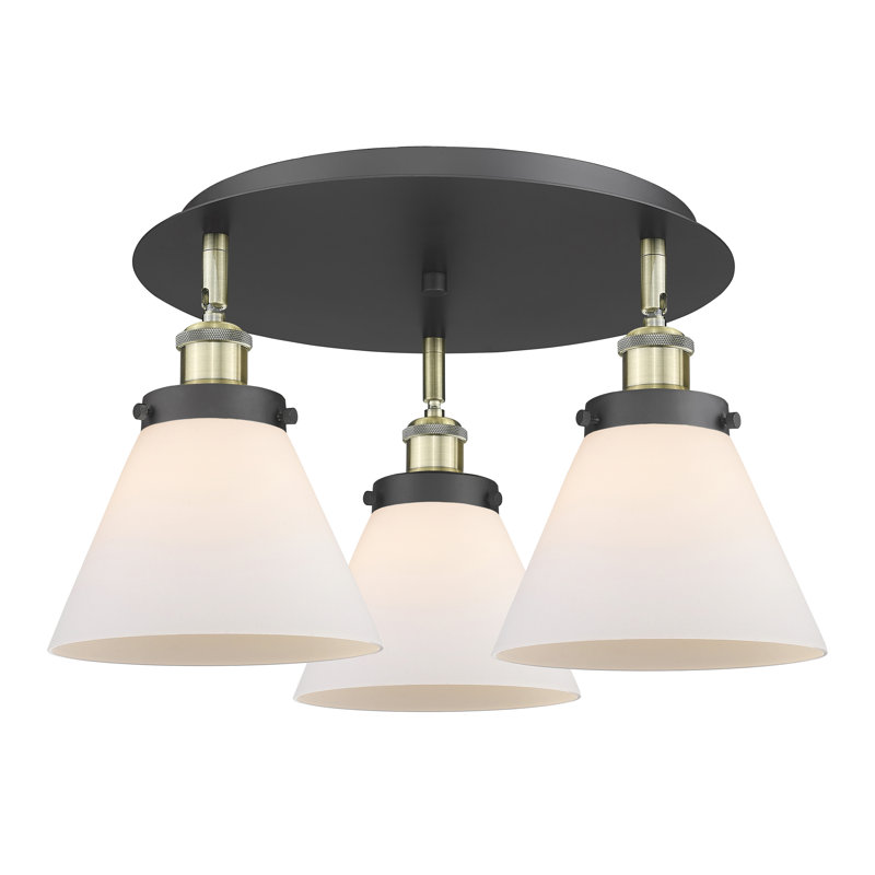 Plafonnier encastré 3 lumières Cone, Blanc mat, Laiton antique noir