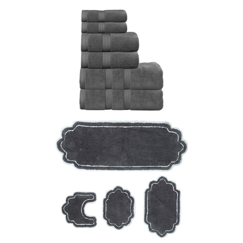 Ensemble de serviettes 6 pièces et de tapis de bain 4 pièces Talbert Collection, Gris foncé