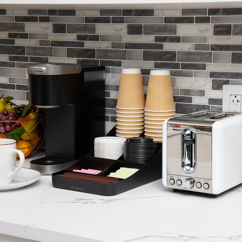 Mind Mind Cup and Condiment Station, Organisateur de comptoir, Bar à café, Cuisine, Agitateurs, l 15,5 po x H 5,25 po