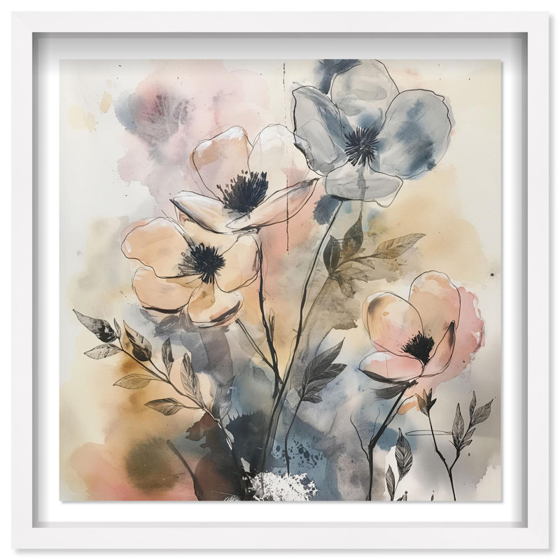 Oliver Gal Serene Stems I Floral and Botanical - Luxury Shadowbox Framed Wall Art, 25" H x 25" W, White