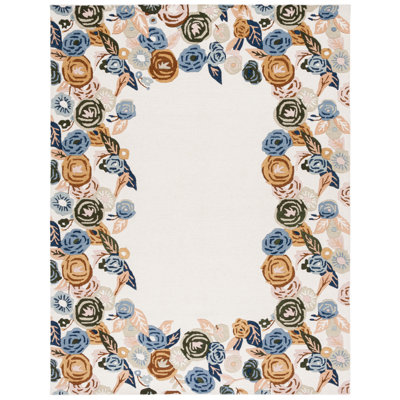 Chelsea Tufted Wool Cotton With Latex Floral Rug in Ivory/Blue