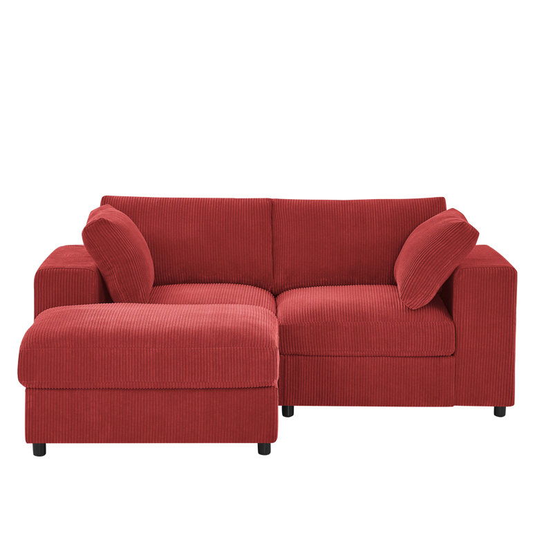 Andrielle 79'' Wide Corduroy Modular Sofa & Chaise with Ottoman, Red Corduroy, Left-Hand Facing