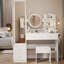 Armoire à miroir pleine grandeur + coiffeuse à miroir rond à DEL + tabouret rembourré