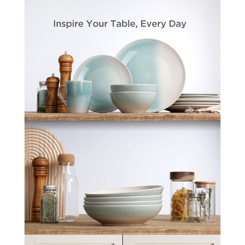 Aqua Ceramic 8.7'' Microwave Safe Pasta Bowls Set of 4
