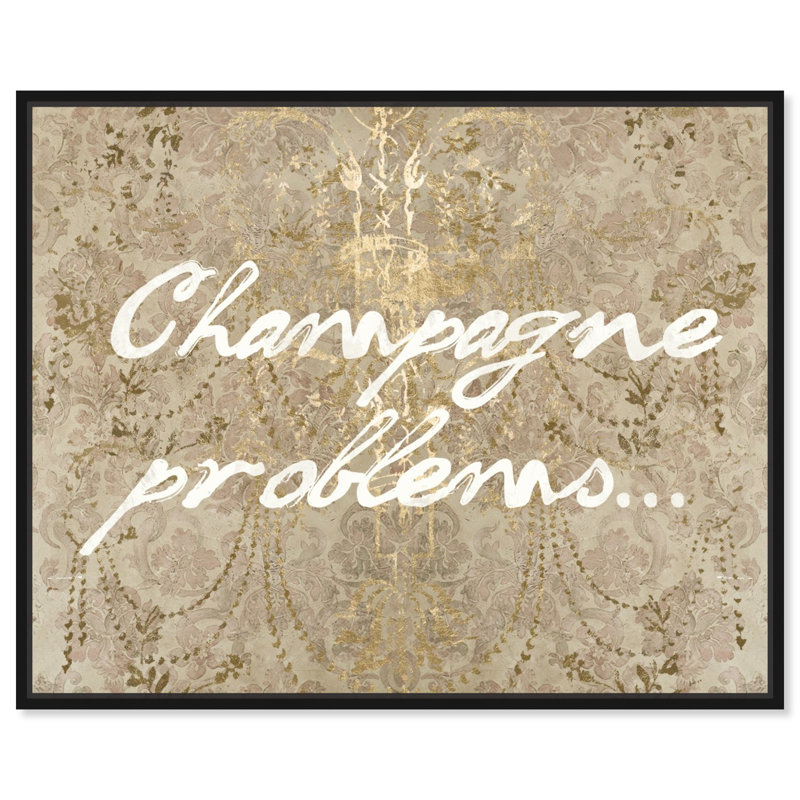 Champagne issues - Art textuel, H 30 po x l 36 po, Cadre flottant noir