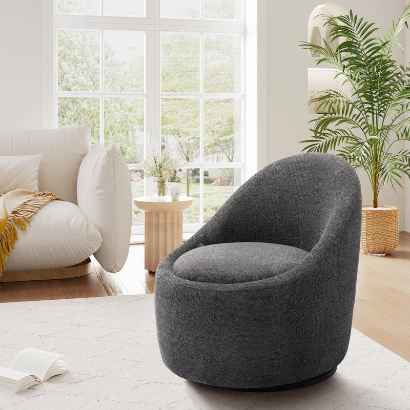 Lawandra 71.9Cm Wide Swivel Barrel Chair, Dark Grey