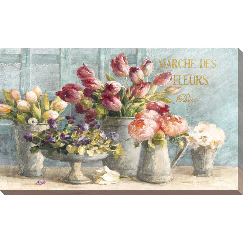 «Marche des Fleurs Blue Gold», reproduction de peinture acrylique sur toile, H 24 po x l 40 po x P 1,5 po, Toile tendue